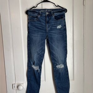 American Eagle Women's Distressed Dark Blue Skinny Jeans